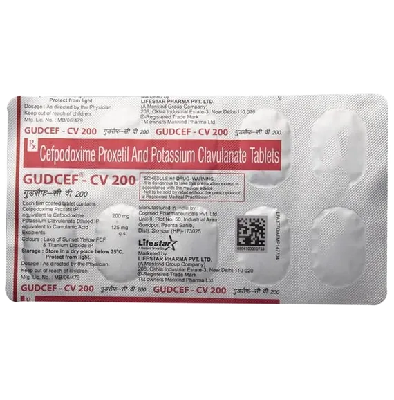 gudcef cv 200mg tablet 6's